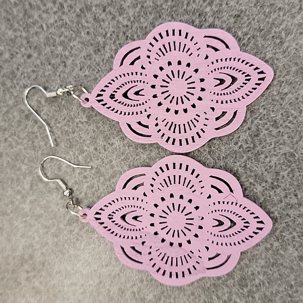 Purple Boho Dangle Wood Earrings
